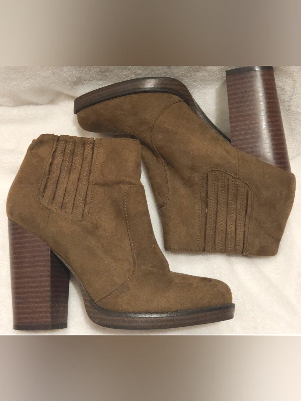 Zara Brown Suede Block Heel Ankle Booties